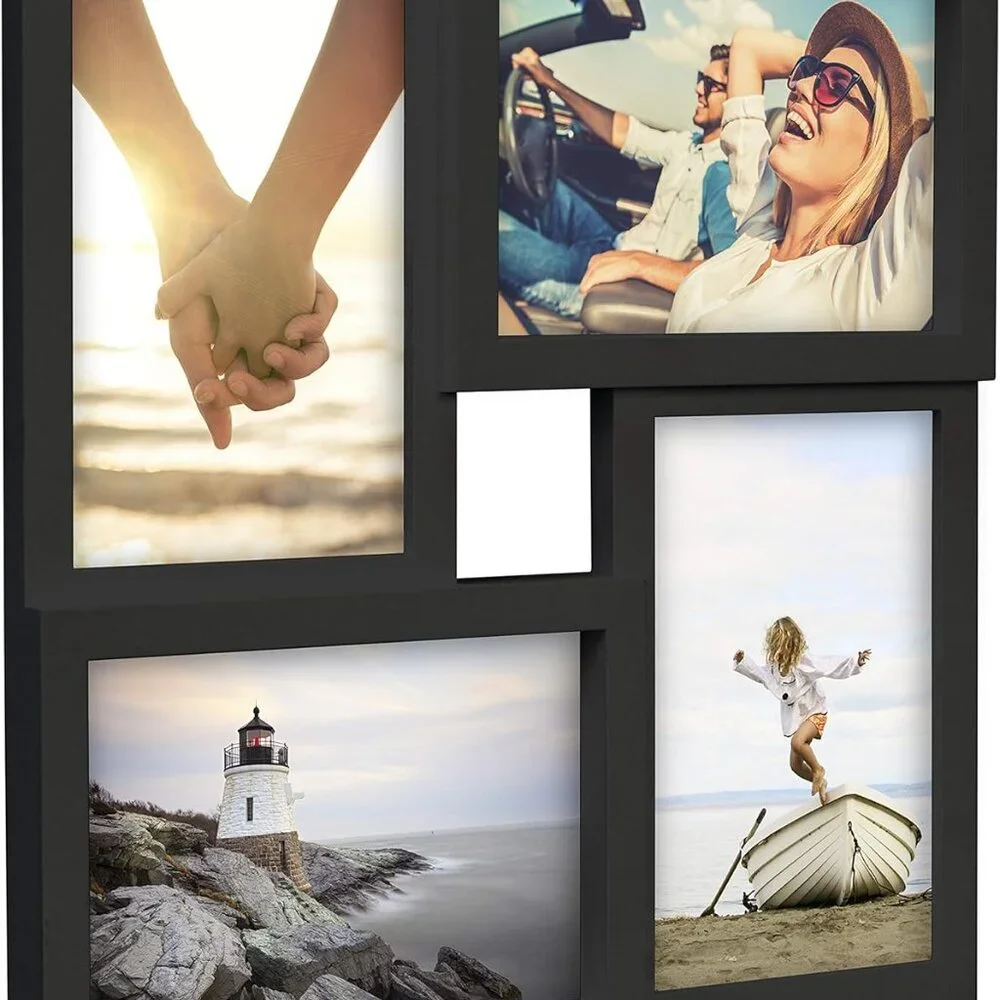 Sleek 4-Opening Black Matted Frame - Displays Four 4x6 Photos Effortlessly